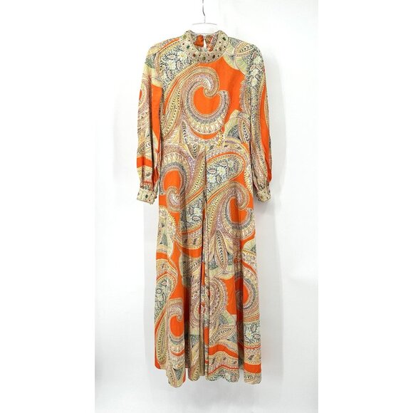 vintage 60s PAISLEY JUMPSUIT funky mod go-go wide leg metallic polyester S M